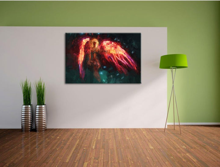 Pixxprint Alien Teufel im Weltraum Kunst Pinsel Effekt, Format: 100x70 auf Leinwand, XXL riesige Bil