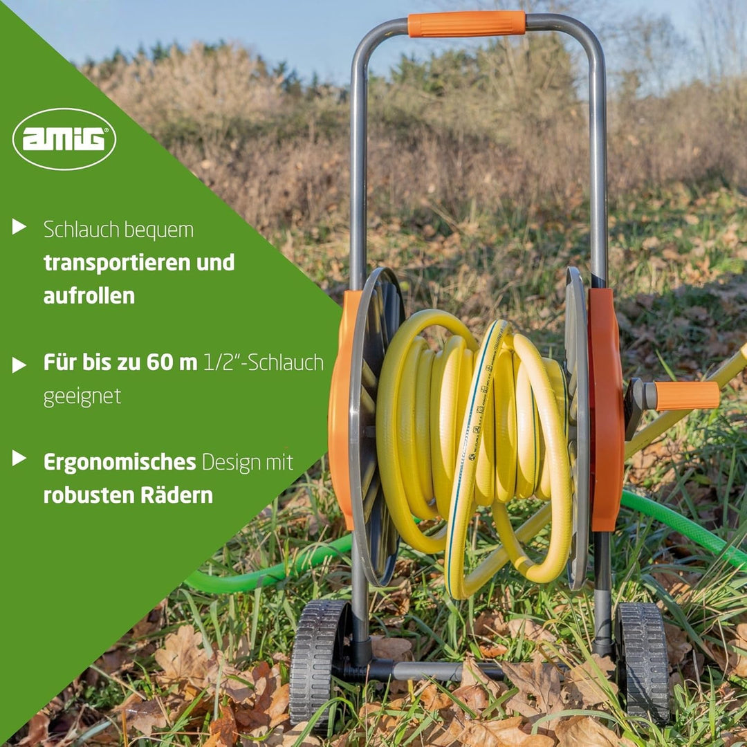Amig - Schlauchwagen | für 1/2" Schläuche | max. 60m gerollt | mit Kurbel zum einfachen Aufrollen |