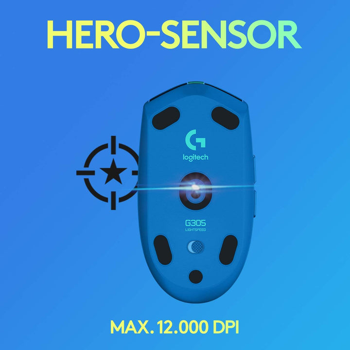 Logitech G305 LIGHTSPEED kabellose Gaming-Maus mit HERO 12K DPI Sensor, Wireless Verbindung, 6 progr