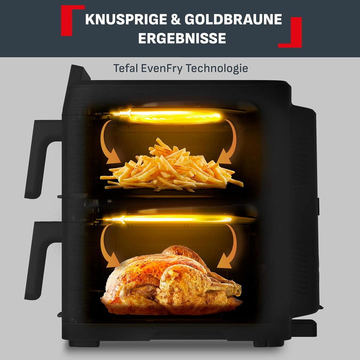 Tefal Easy Fry Crispy Stack Doppelkammer-Heissluftfritteuse, 4/6-Liter-Schubladen mit separater Temp
