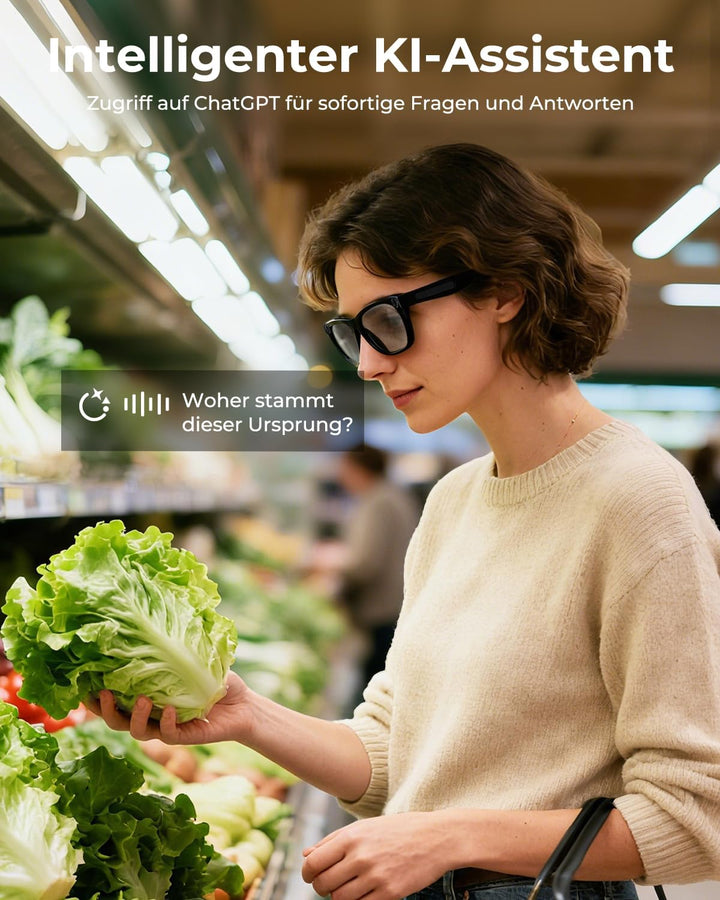 KI Smart-Brille mit Kamera, 800W Kamera & 2K Videoaufnahme, betrieben mit ChatGPT, Echtzeit-Übersetz