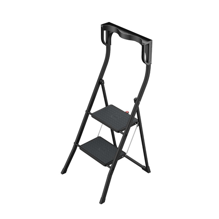 Hailo K77 ComfortLine Klapptritt - 2-stufige Trittleiter aus Stahl mit Sicherheitsbügel und Ablagesc