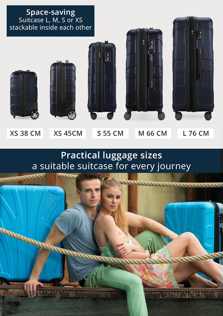 Suitline - 2er Trolley - Koffer Set Grössen Dunkelblau 6er Set S+M, Dunkelblau 6er Set S+M