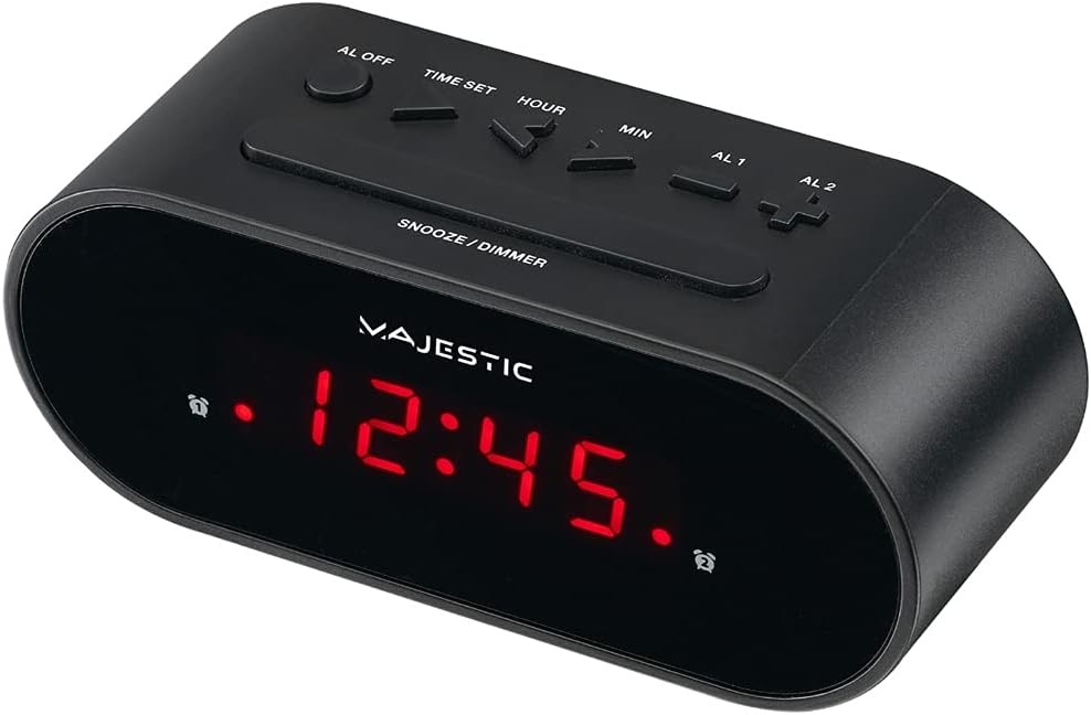 Majestic SVE 235 Digitaler Wecker mit LED-Display, Doppelalarm, Schlummerfunktion, Schwarz