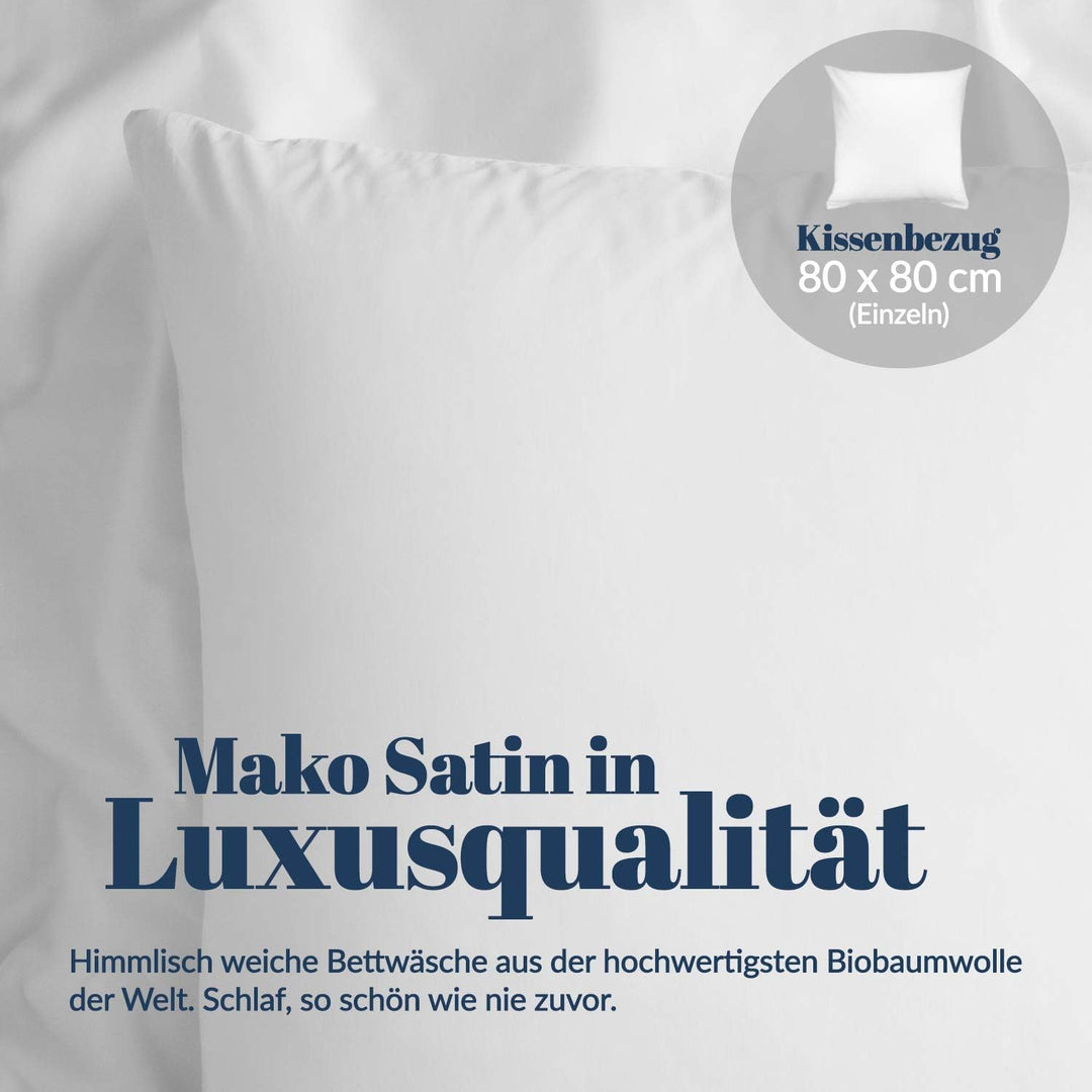 bo&button® Kissenbezug 80x80 cm, einzeln, Mako Satin Bio Baumwolle - echte Luxusqualität, Weiss 80 x