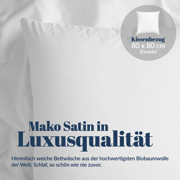 bo&button® Kissenbezug 80x80 cm, einzeln, Mako Satin Bio Baumwolle - echte Luxusqualität, Weiss 80 x