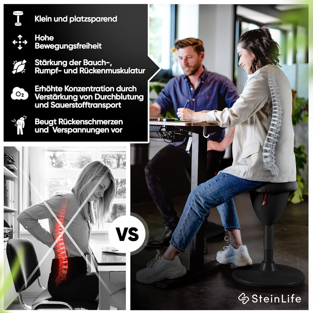 SteinLife Cone [Black Edition] - Stehhocker ergonomisch mit Schwingeffekt - [Höhenverstellbar] - Bür