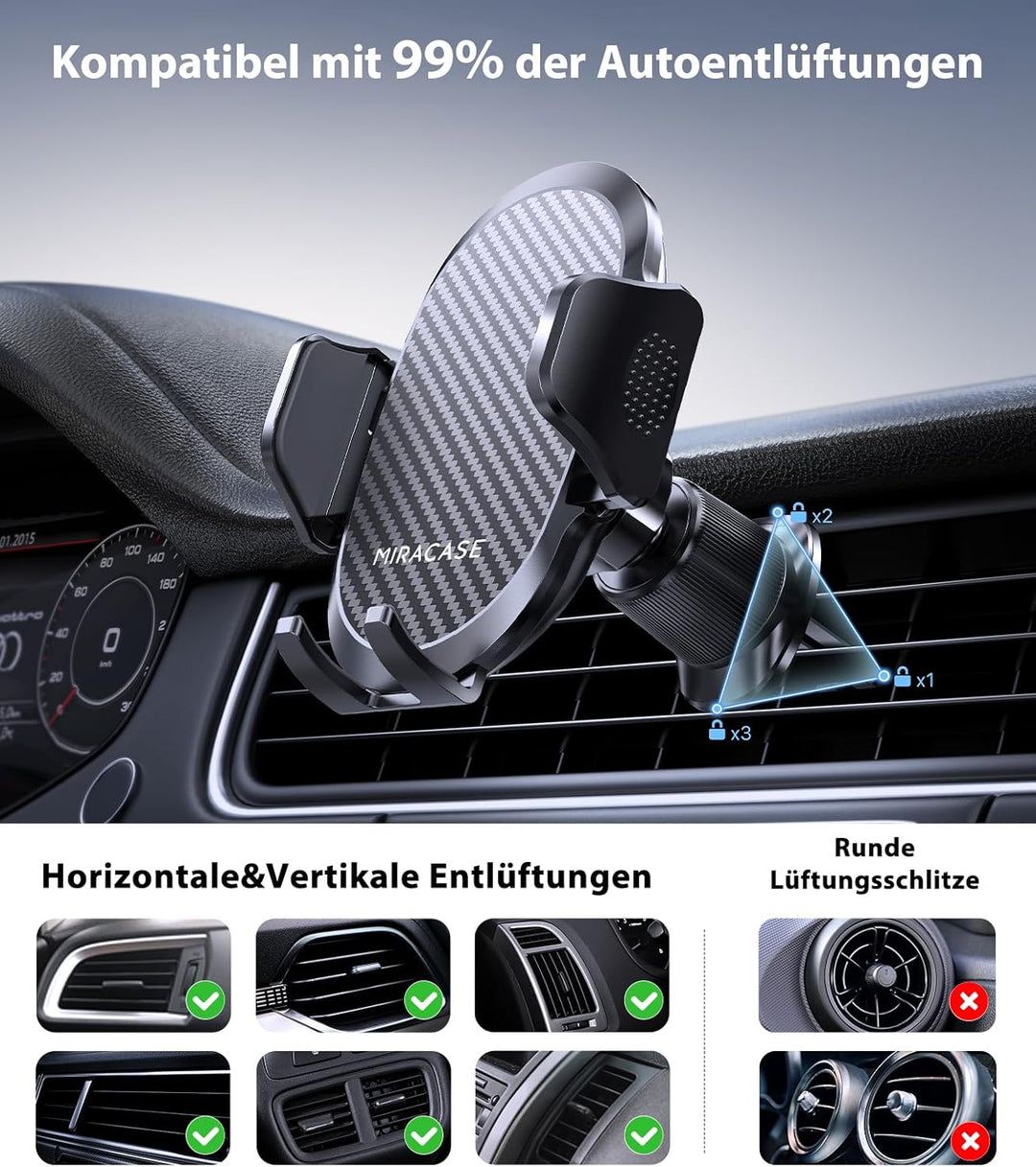 Miracase 2025 Handyhalterung Auto【Upgrade Doppelhaken & Rüttelfester Saugnapf】 4 in 1 Handy Halterun