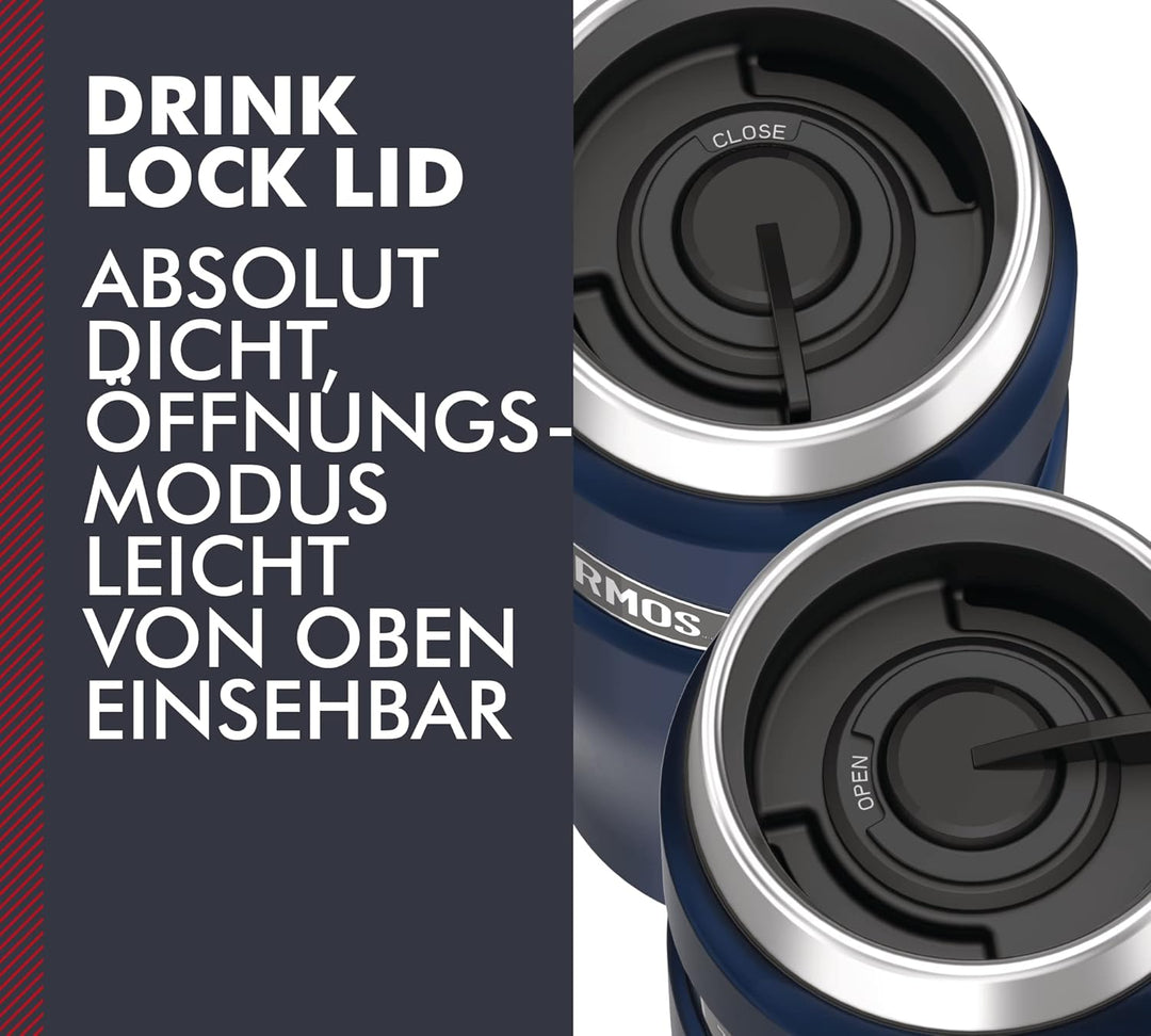 Thermos Thermobecher Stainless King, Kaffeebecher to go Edelstahl blau 470ml & Thermobehälter für Es