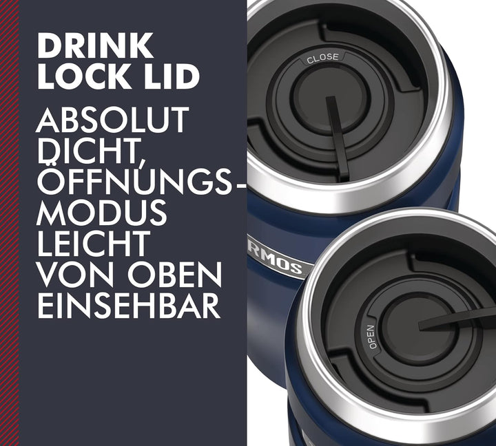 Thermos Thermobecher Stainless King, Kaffeebecher to go Edelstahl blau 470ml & Thermobehälter für Es
