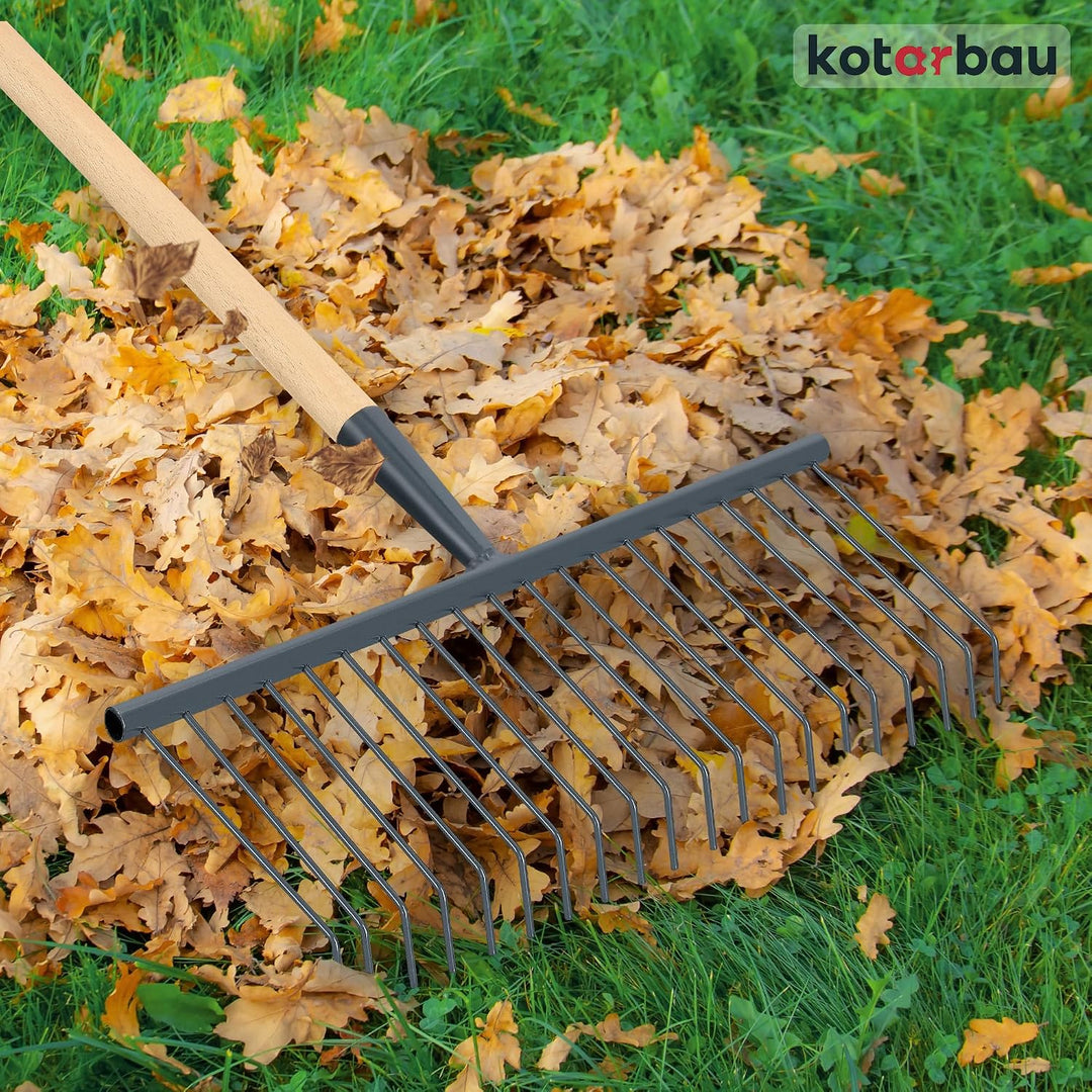 KOTARBAU® Laubfeger Gartenrechen aus Draht 420 mm mit Holzstiel 150 cm Rechen aus Stahl Fächerbesen