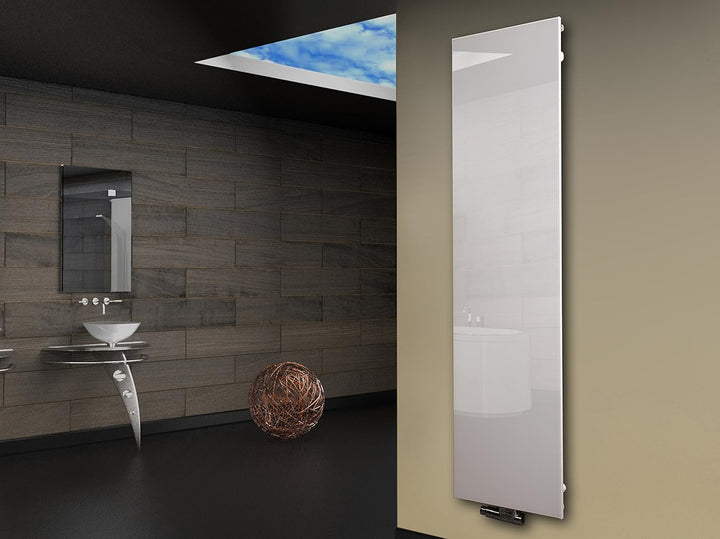 Badheizkörper mit Glas Design Montevideo 3 Glasfront 180x47cm 1118 Watt weiss SZAGATO Handtuchwärmer