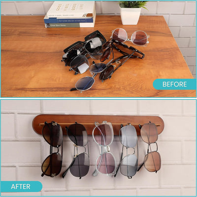 Kurtzy 3er Pack Brillenhalter Wand Hänge Organizer aus Holz - Aufbewahrung Hängend Brillen Organizer