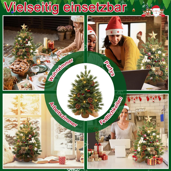 YRHome 60cm Mini Weihnachtsbaum künstlich klein Tischweihnachtsbaum Tannenbaum mit Beleuchtung künst