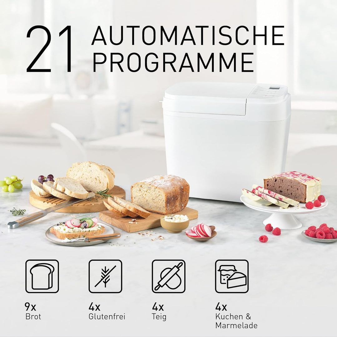 Panasonic SD-B2510W Vollautomatischer Brotbackautomat, 4 glutenfreie Programme, horizontales Design,