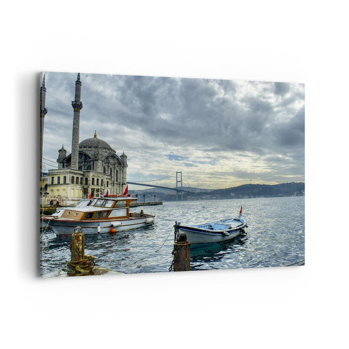 Bilder auf Leinwand 100x70cm Leinwandbild Architektur asien boot brücke Gross Wanddeko Bild Schlafzi