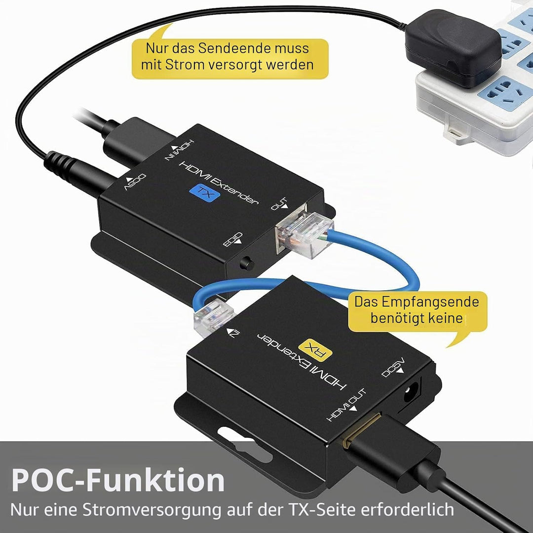 HDMI-Extender 60 m mit POC 1080p @ 60Hz 3D HDMI Repeater (TX und RX) RJ45 auf HDMI Konverter Transfe