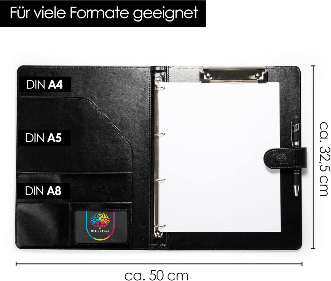 OfficeTree Klemmbrettmappe A4 mit Deckel - Schreibmappe Schwarz - Arbeitsmappe mit Ringbuch - Klemmb