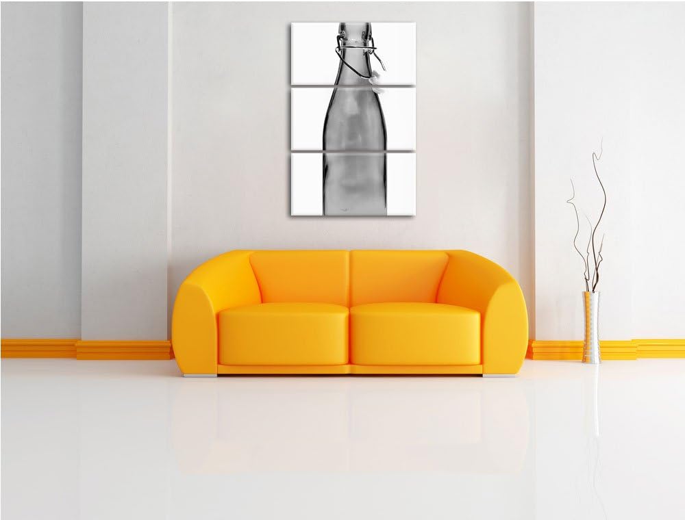 Pixxprint Monocrome, Blaue Glasflasche 3-Teiler Leinwandbild 120x80 Bild auf Leinwand