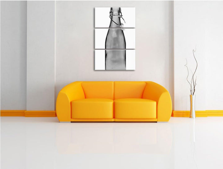 Pixxprint Monocrome, Blaue Glasflasche 3-Teiler Leinwandbild 120x80 Bild auf Leinwand