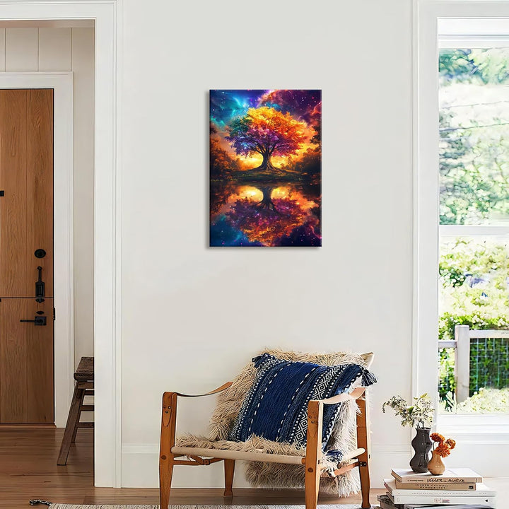 Bunte Baum Spiegelungen Leinwand Bilder mit Rahmen Farbenfroher Baum Des Lebens Wandbilder Abstrakte