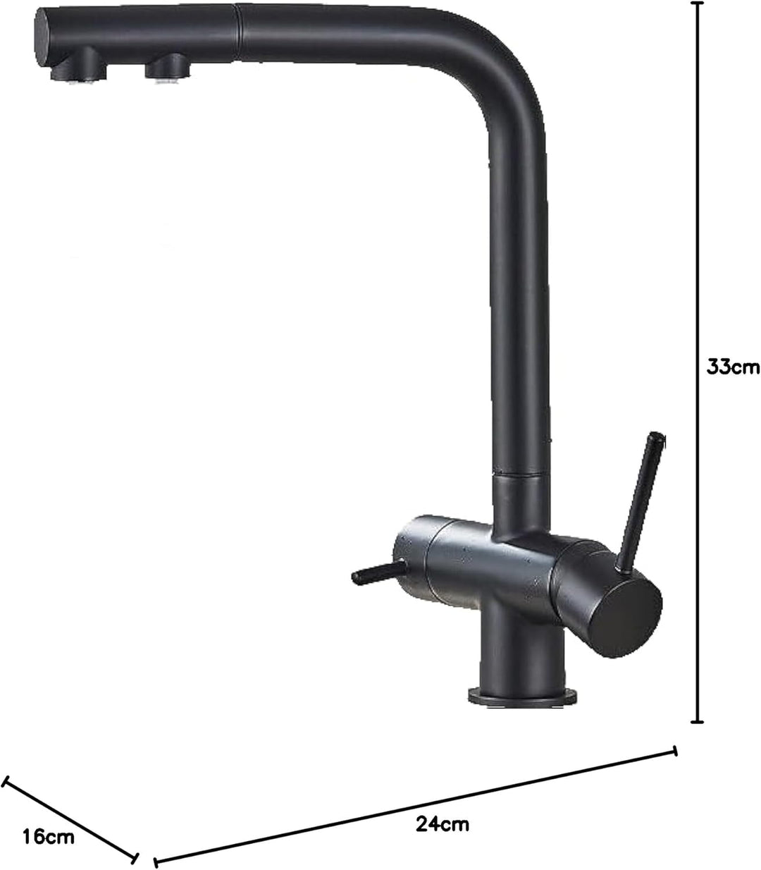Felix | 3 Wege Premium Schwarz matt ausziehbare Armatur | Edelstahl Osmose Wasserhahn Küche |Mischba
