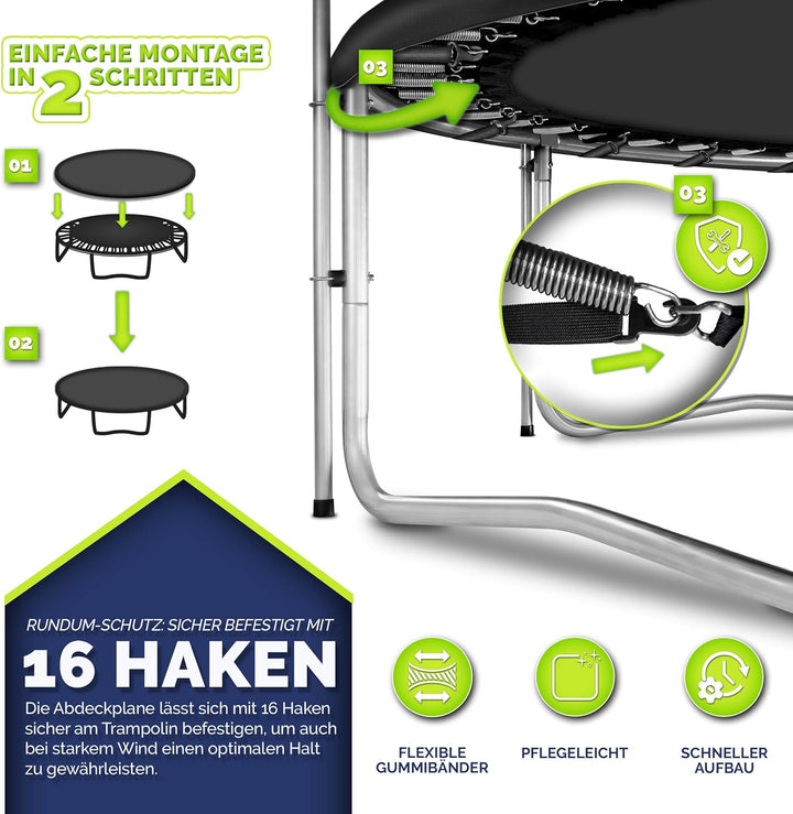 KIDUKU® Trampolin Abdeckung 244-427 cm | Outdoor Regenabdeckung Winterfest | Wetterschutzplane wette