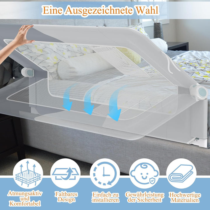 HENGMEI Rausfallschutz Bett 180 cm Bettgitter Bettschutzgitter Kinderbettgitter Zusammenklappbar um