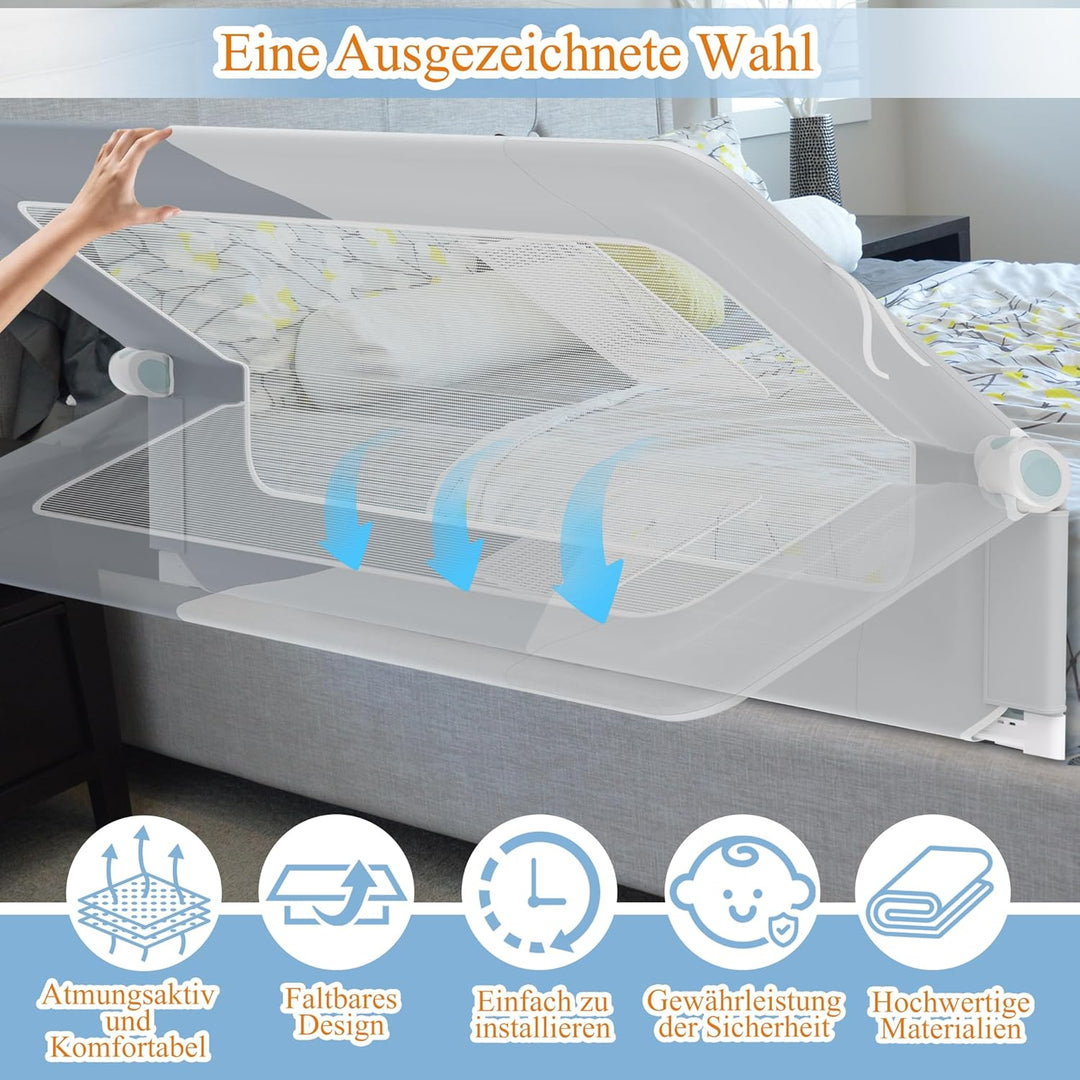 HENGMEI Rausfallschutz Bett 200 cm Bettgitter Bettschutzgitter Kinderbettgitter Zusammenklappbar um