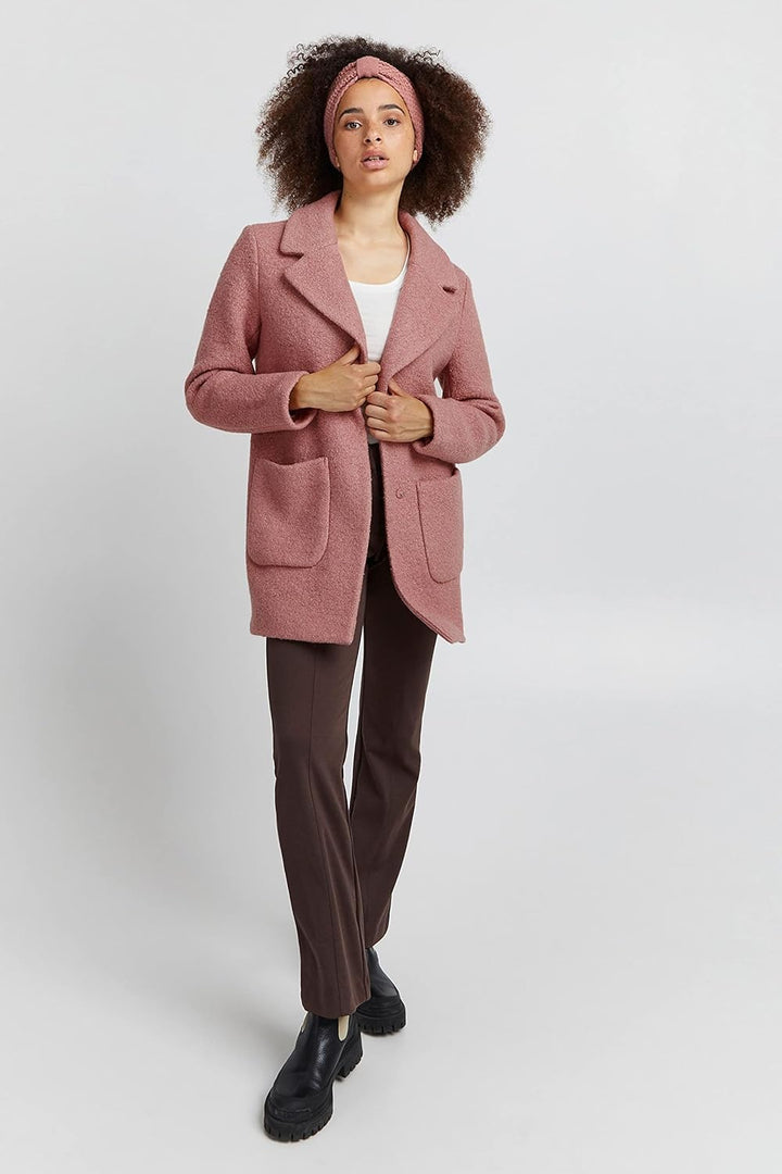 ICHI IHSTIPA JA Damen Wintermantel Wollmantel Winterjacke Kurzmantel mit Druckknöpfen und Reverskrag