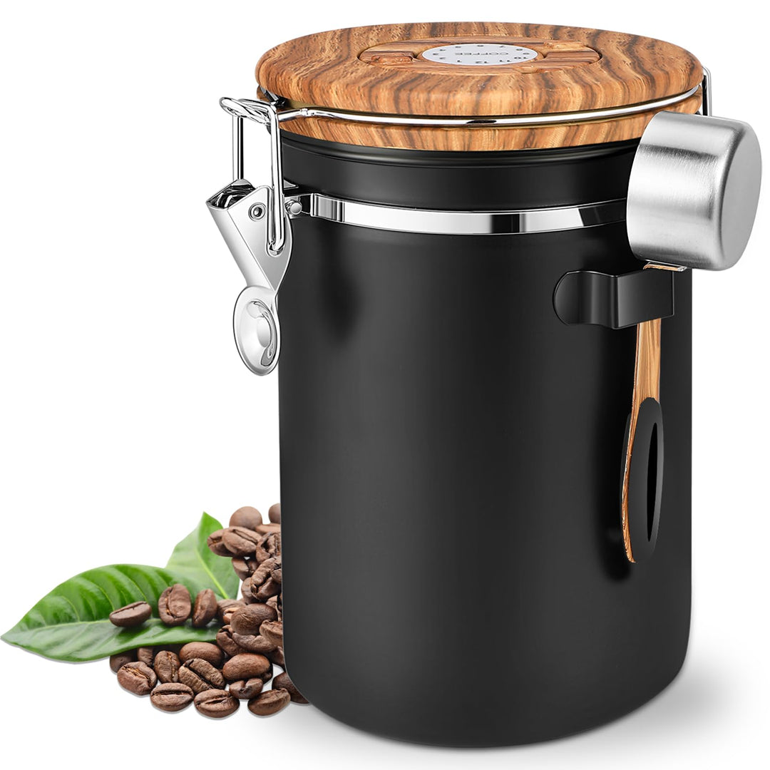 Royouzi Kaffeebohnenbehälter, Vorratsbehälter aus 304 Edelstahl mit Auslassventil, wiederverwendbare