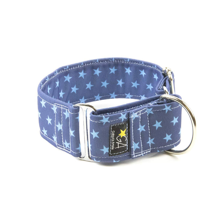 Galguita Amelie, 5 cm Breite Grösse XL (50 cm - 60 cm), Hundehalsband gegen Auspuff, Blaue Sterne. 5