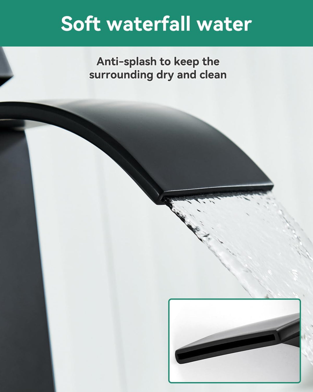 ANYCEE Wasserfall Wasserhahn Bad Schwarz mit Einhebel, Waschtischarmatur Schwarz mit Auslauf Höhe 8,