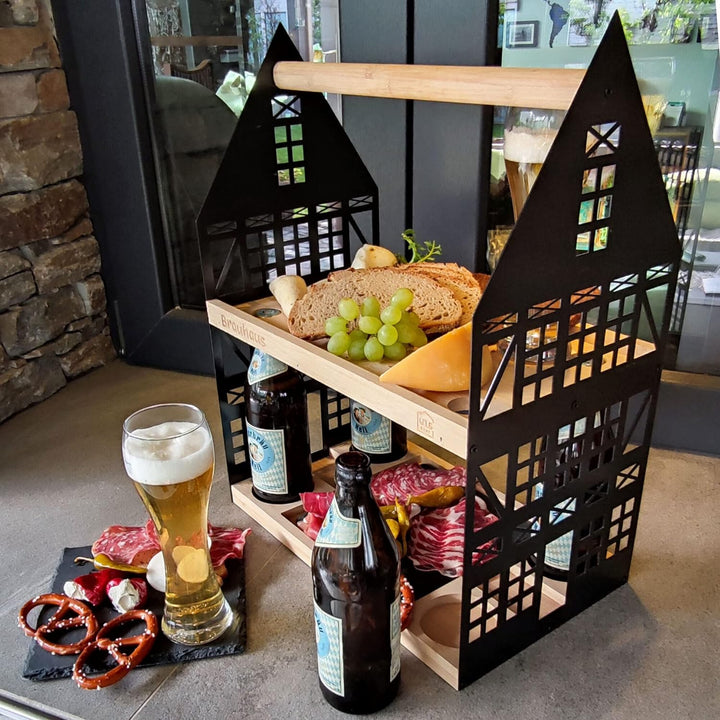 UNUS HOME Etagere Brauhaus, 2 Etagen mit Griff, für Bier, Snacks, Wurst und Käse mit 4 Flaschenhalte