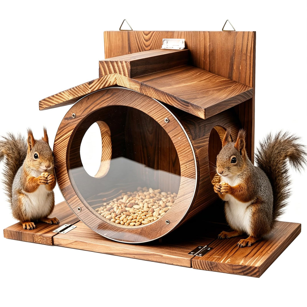 Eichhörnchen Futterhaus aus Holz, Eichhörnchen Futterstation mit Zwei seitlichen Futteröffnungen – V