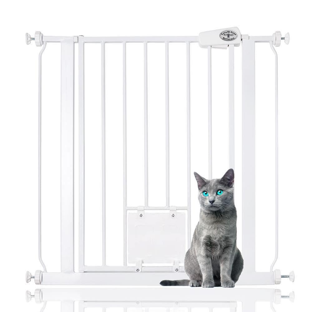 Bettacare Haustiergitter mit Abschliessbarer Katzenklappe, 75cm - 83cm, Weiss, 75cm Höhe, Haustier S