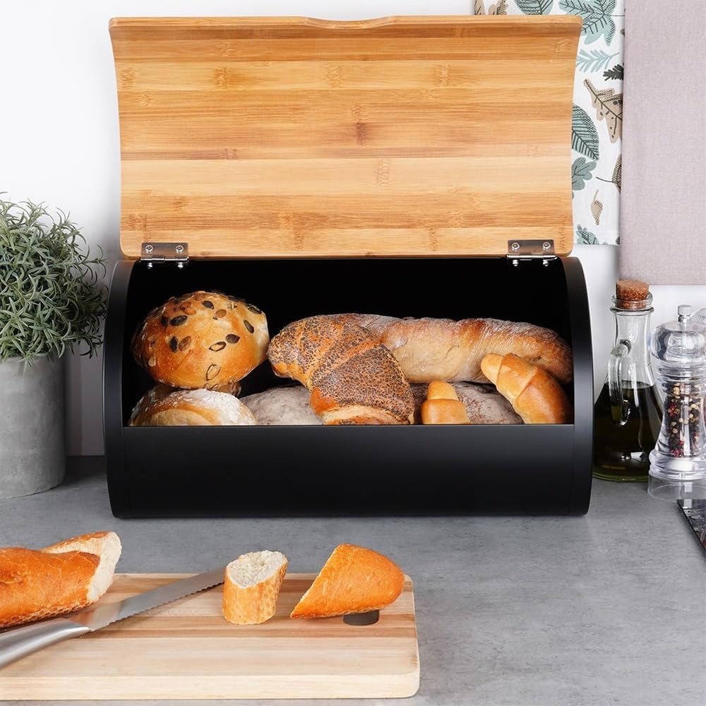Vilde - Brotkasten metall - Brotbox - Brotbehälter aus Stahl und Holz - Bread box - Brot aufbewahrun