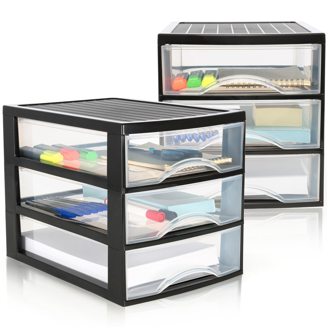 Hausfelder Schubladenbox A4 mit 3 Schubladen inkl. Aufkleber, Schubladenturm Box aus Kunststoff für