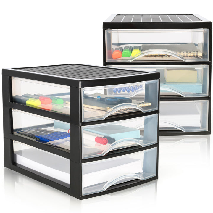 Hausfelder Schubladenbox A4 mit 3 Schubladen inkl. Aufkleber, Schubladenturm Box aus Kunststoff für