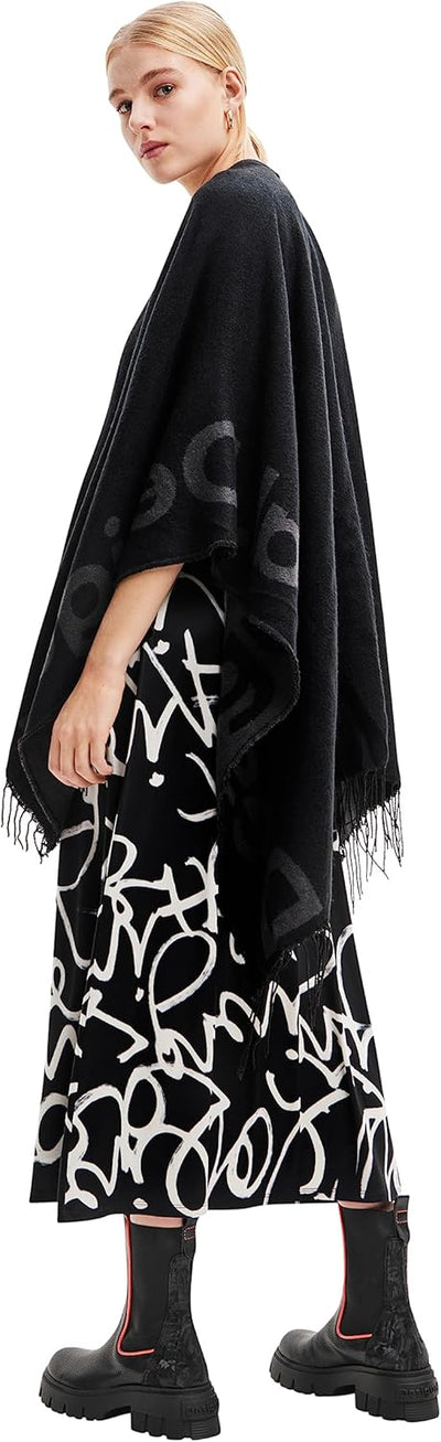 Desigual Women's Poncho_Logo Paris, Black, One Size