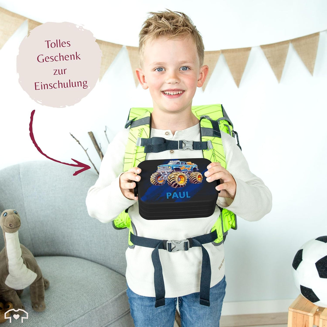 Kinder Bento Box Midi für Mepal Bentobox - Auto - Lunchbox Monstertruck mit Name Brotbox Monster Tru