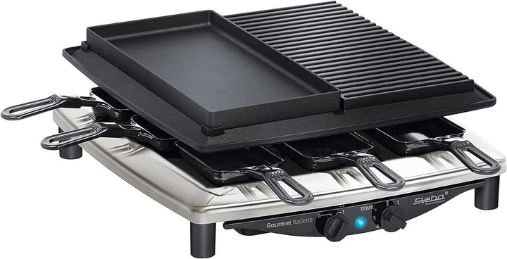 Steba Premium Raclette RC 4 Plus Deluxe Chrom | Made IN Germany | Antihaft-Druckguss-Grillplatte | N