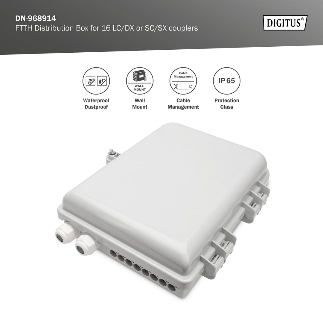 DIGITUS Outdoor FTTH Distributions Box - 16x LC/Duplex oder 16x SC/Simplex - IP65 Schutzklasse - Gla