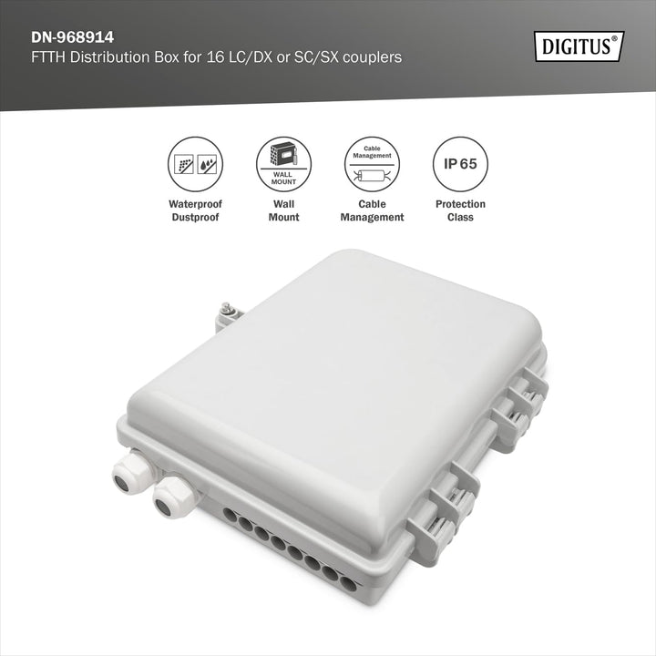 DIGITUS Outdoor FTTH Distributions Box - 16x LC/Duplex oder 16x SC/Simplex - IP65 Schutzklasse - Gla