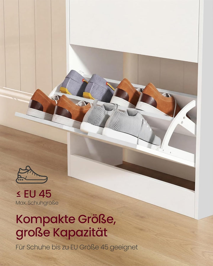VASAGLE Schuhschrank 3 Klappen, Schuhkipper, Schuhregal, Schuhaufbewahrung, offenes Fach, Trennwand