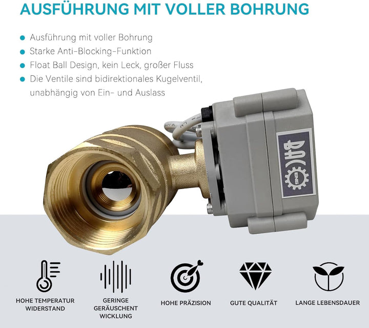 BACOENG AC/DC9-36V 2 Wege 1 1/4" Messing Motorkugelhahn Elektrische Zonenventil NC, 1 1/4" Messing