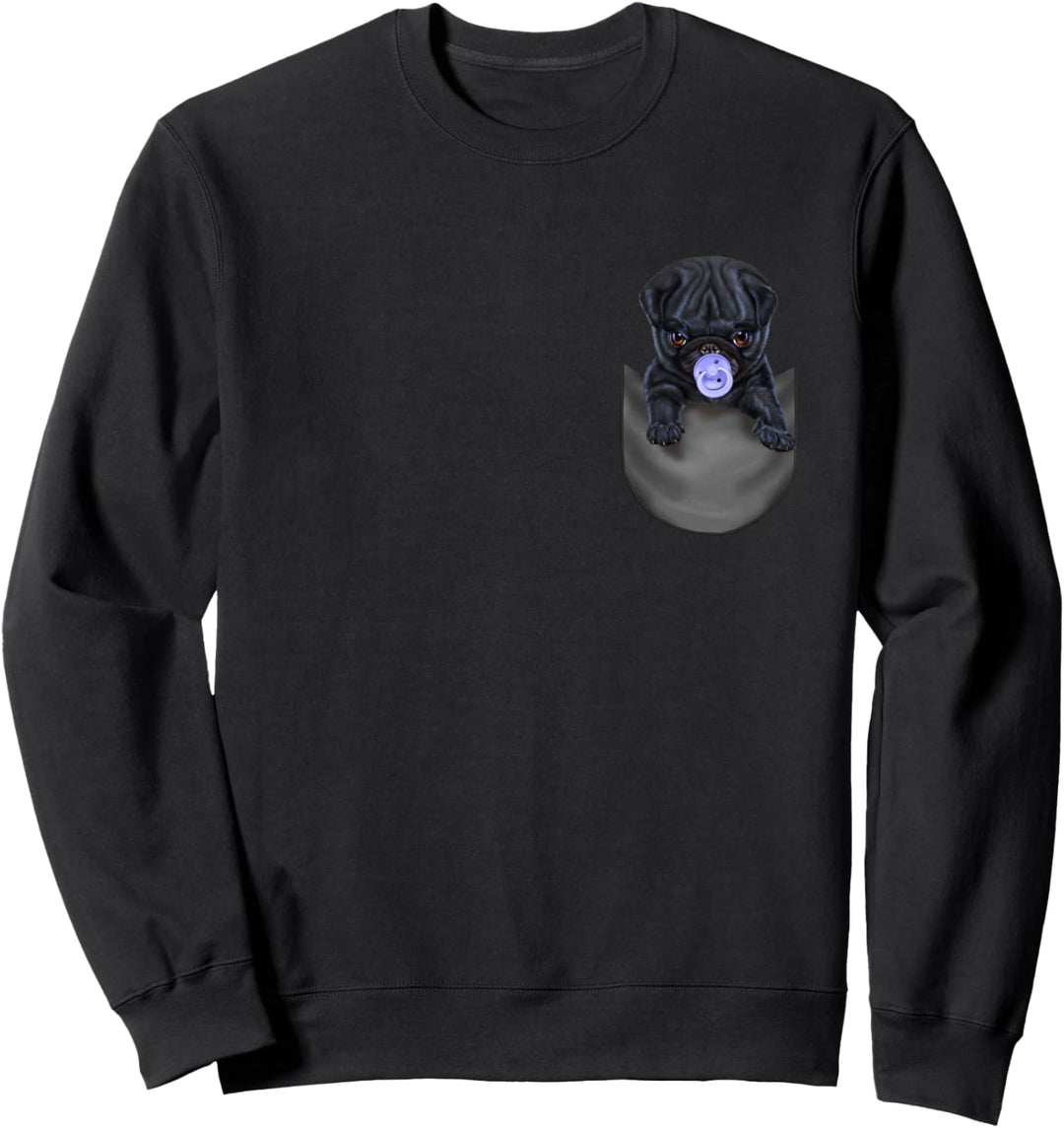 Schwarzer Mops mit einem Schnuller in der Tasche Sweatshirt