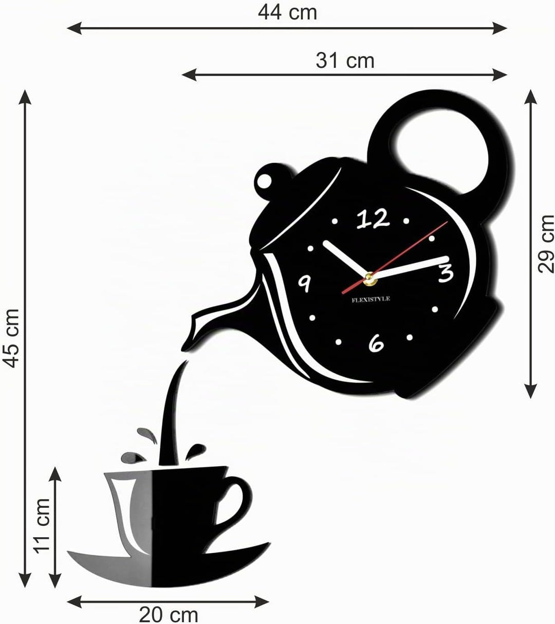 FLEXISTYLE Moderne Wanduhr für die Küche Tasse Und Kanne, 45 cm x 45 cm, 3D, leise, Design, Made in