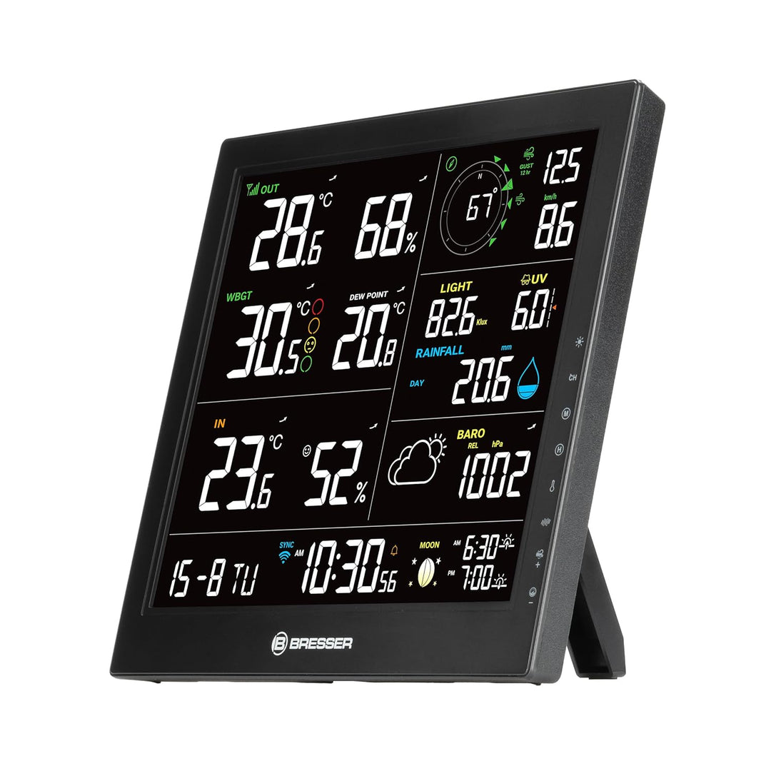 Bresser WLAN-Wetterstation 8-in-1 Aussensensor Windmesser Regenmesser UV WBGT Hitzealarm Vorhersage