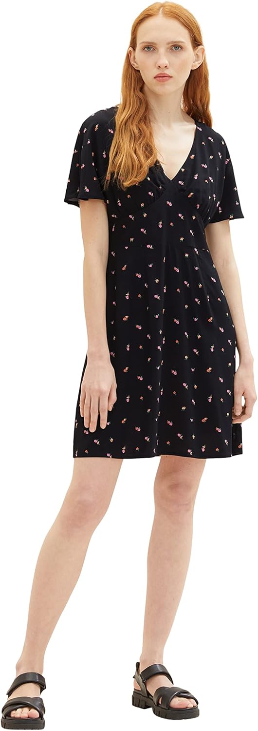 TOM TAILOR Denim Damen Sommerkleid mit Blumen XS 31950 - Small Black Flower Print, XS 31950 - Small